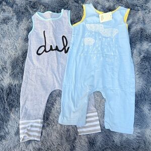 Baby Blue Sleeveless Romper Duo - Cute Cloud & 'duh’ Prints